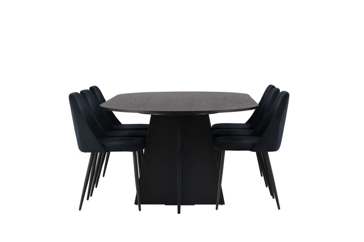 Venture Home Bootcut Oval Dining Table - Black / Black Fanéer +Night Dining Chair - Black / Black Velvet _6