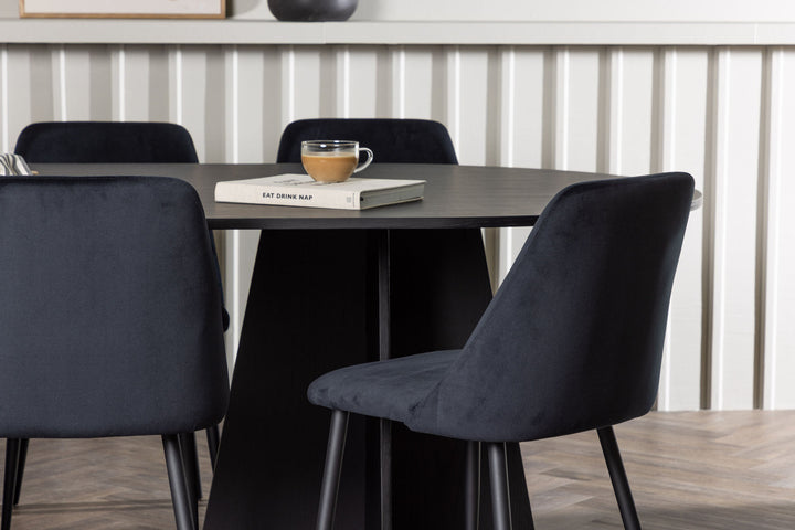 Venture Home Bootcut Oval Dining Table - Black / Black Fanéer +Night Dining Chair - Black / Black Velvet _6