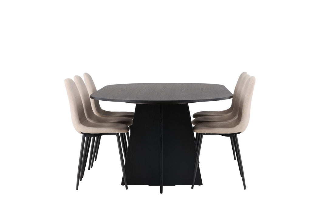 Venture Home Bootcut Oval Dining Table - Black / Black Fanéer +Polar Dining Chair - Black / Beige Boucle _6