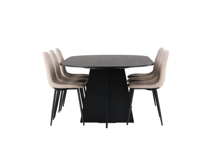 Venture Home Bootcut Oval Dining Table - Black / Black Fanéer +Polar Dining Chair - Black / Beige Boucle _6