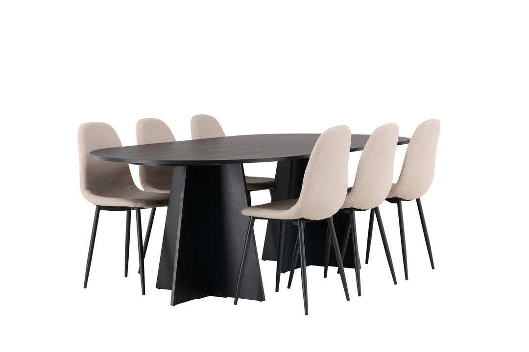 Venture Home Bootcut Oval Dining Table - Black / Black Fanéer +Polar Dining Chair - Black / Beige Boucle _6