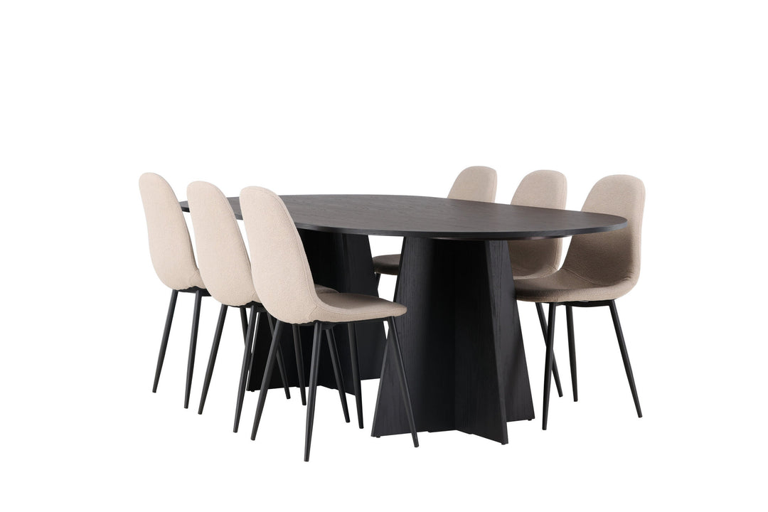 Venture Home Bootcut Oval Dining Table - Black / Black Fanéer +Polar Dining Chair - Black / Beige Boucle _6