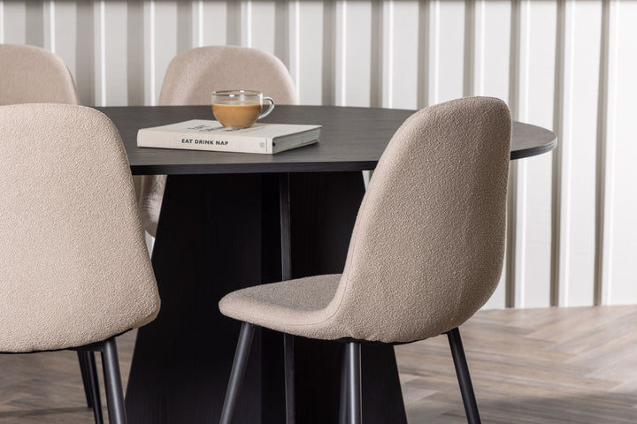 Venture Home Bootcut Oval Dining Table - Black / Black Fanéer +Polar Dining Chair - Black / Beige Boucle _6