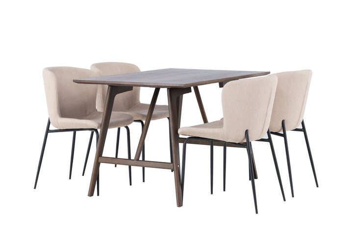 Venture Home Kaseidon Dining Table - Rubberwood / Dark Brown MDF +Modesto Dining Chair - Beige / Beige Boucle _4