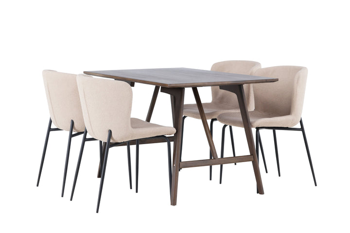 Venture Home Kaseidon Dining Table - Rubberwood / Dark Brown MDF +Modesto Dining Chair - Beige / Beige Boucle _4