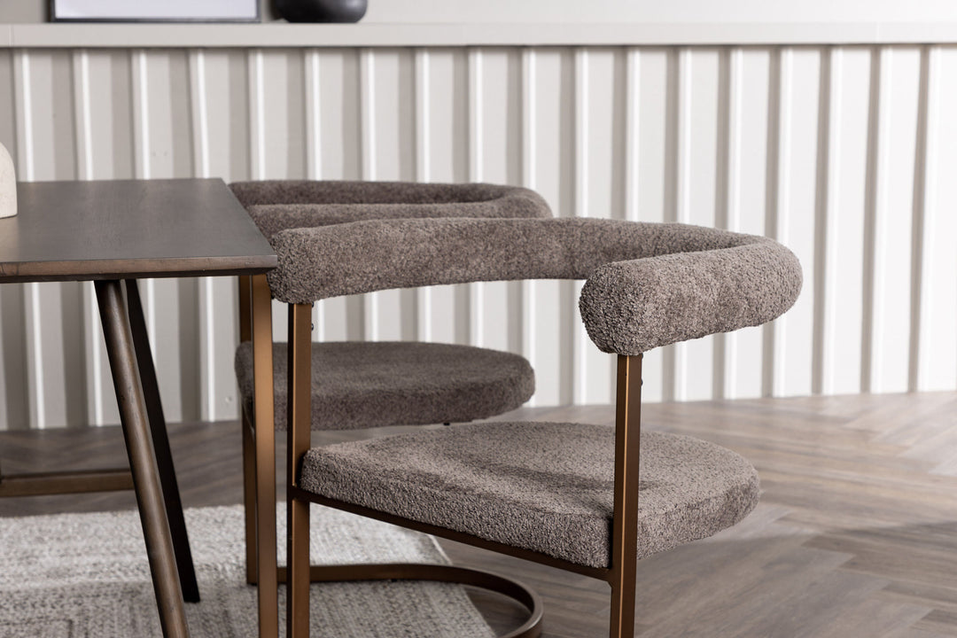 Venture Home Kaseidon Dining Table - Rubberwood / Dark Brown MDF +Morning Dining Chair - Black / Black Boucle _4