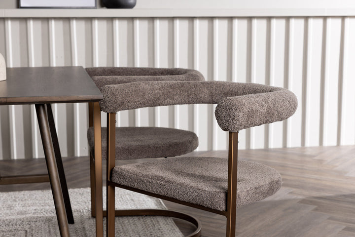 Venture Home Kaseidon Dining Table - Rubberwood / Dark Brown MDF +Morning Dining Chair - Black / Black Boucle _4