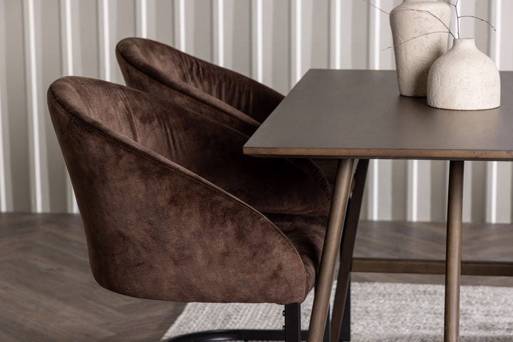 Venture Home Kaseidon Dining Table - Rubberwood / Dark Brown MDF +Evening Dining Chair - Matte brown / Brown Fabric _4