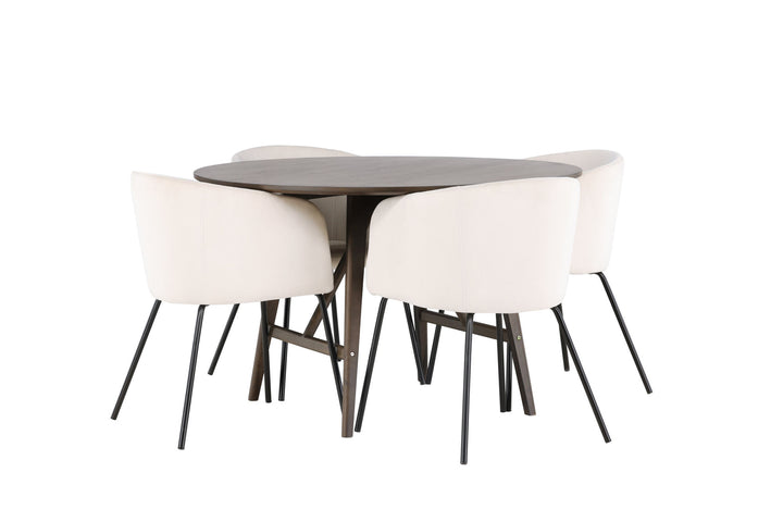 Venture Home Kaseidon Dining Table - Round - Rubberwood / Dark Brown MDF +Berit Chair - Black / Beige Velvet _4