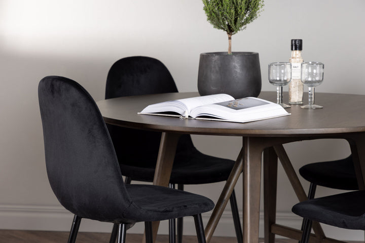 Venture Home Kaseidon Dining Table - Round - Rubberwood / Dark Brown MDF +Polar Dining Chair - Black legs / Black Velvet _4