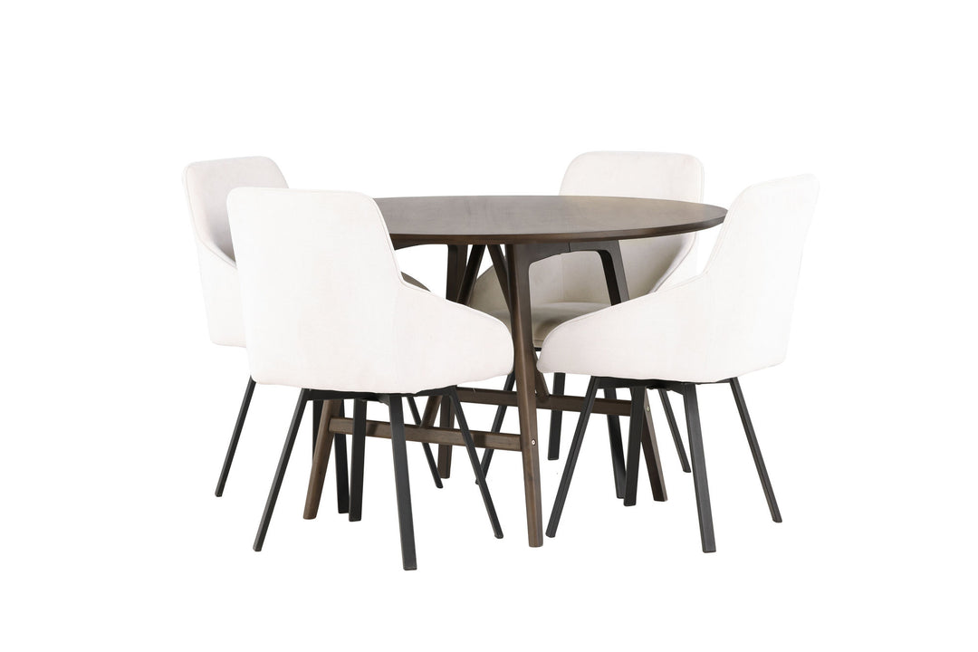 Venture Home Kaseidon Dining Table - Round - Rubberwood / Dark Brown MDF +Rosie Dining Chair - Black / Beige Fabric _4
