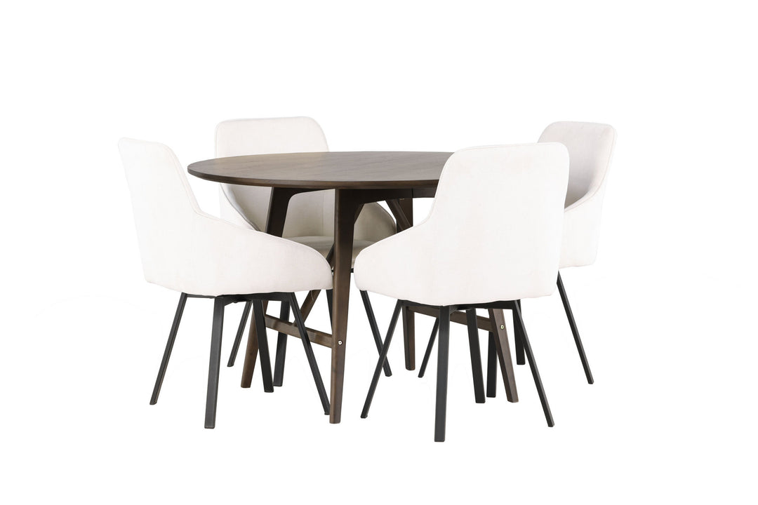 Venture Home Kaseidon Dining Table - Round - Rubberwood / Dark Brown MDF +Rosie Dining Chair - Black / Beige Fabric _4