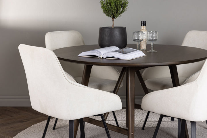 Venture Home Kaseidon Dining Table - Round - Rubberwood / Dark Brown MDF +Rosie Dining Chair - Black / Beige Fabric _4