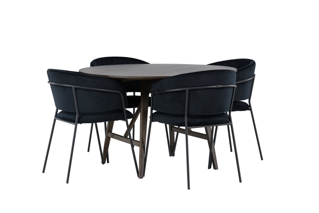 Venture Home Kaseidon Dining Table - Round - Rubberwood / Dark Brown MDF +Selma Dining Chair - Black / Black Velvet _4