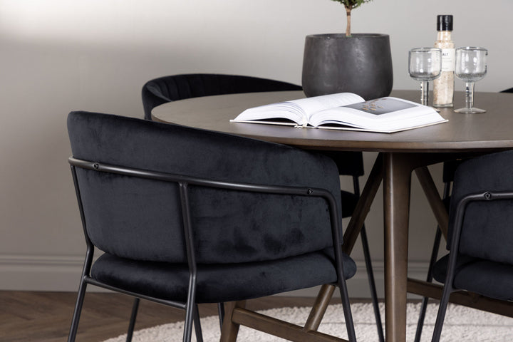 Venture Home Kaseidon Dining Table - Round - Rubberwood / Dark Brown MDF +Selma Dining Chair - Black / Black Velvet _4