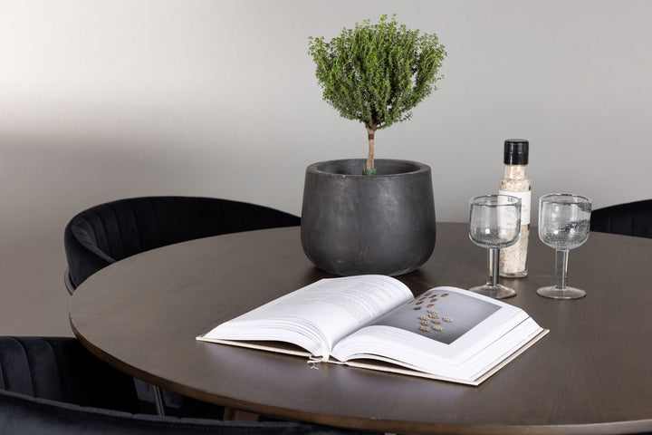 Venture Home Kaseidon Dining Table - Round - Rubberwood / Dark Brown MDF +Selma Dining Chair - Black / Black Velvet _4