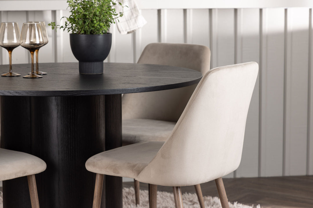 Venture Home Olivia Dining Table - Black / Black Veneer +Night Dining Chair - Dark walnut / Mocca / Brown Fabric _4