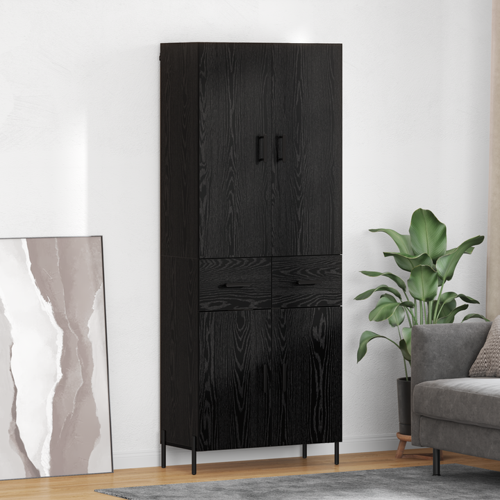 Highboard med skuffe Sort eg 69,5 x 34 x 180 cm Konstrueret træ