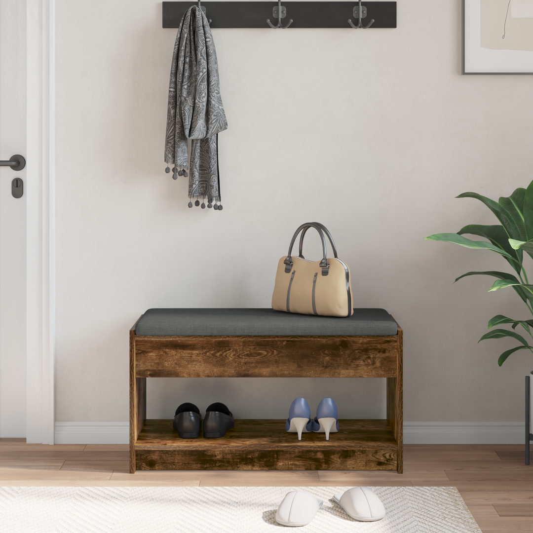 Hallbænk med pude Røget Eg 83 x 38 x 45 cm Kunstigt træ og stof