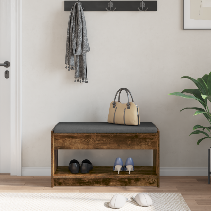 Hallbænk med pude Røget Eg 83 x 38 x 45 cm Kunstigt træ og stof