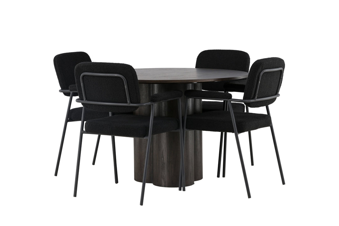 Venture Home Olivia Dining Table - Mocca / Mocca Veneer +Yesterday Dining Chair - Black / Black Boucle _4