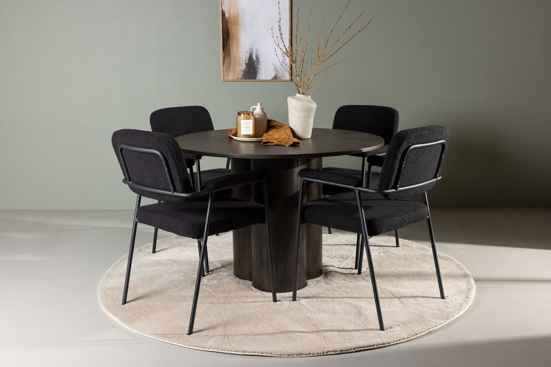 Venture Home Olivia Dining Table - Mocca / Mocca Veneer +Yesterday Dining Chair - Black / Black Boucle _4