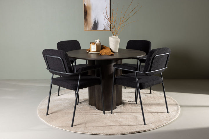 Venture Home Olivia Dining Table - Mocca / Mocca Veneer +Yesterday Dining Chair - Black / Black Boucle _4