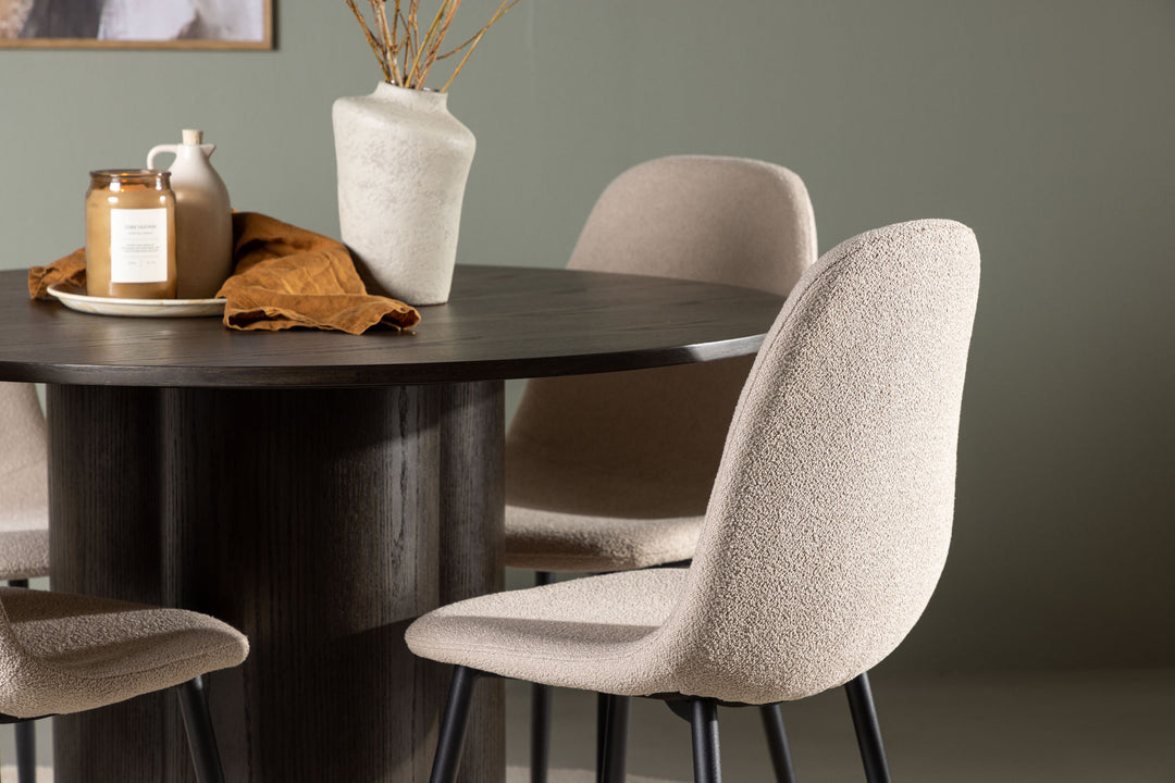 Venture Home Olivia Dining Table - Mocca / Mocca Veneer +Polar Dining Chair - Black / Beige Boucle _4
