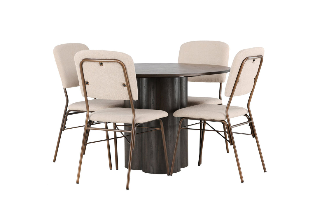 Venture Home Olivia Dining Table - Mocca / Mocca Veneer +Seda Dining Chair - Matte brown / Beige Fabric _4