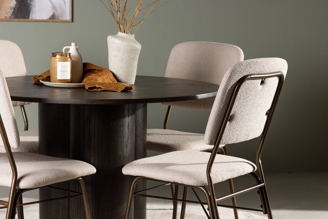 Venture Home Olivia Dining Table - Mocca / Mocca Veneer +Seda Dining Chair - Matte brown / Beige Fabric _4
