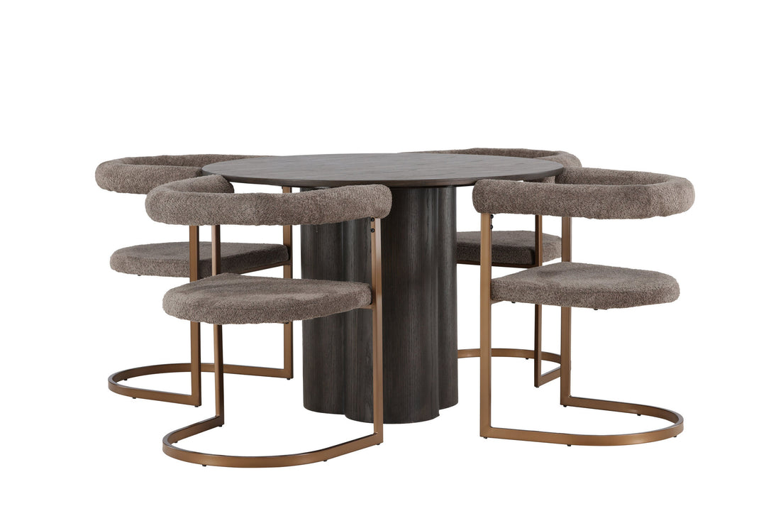 Venture Home Olivia Dining Table - Mocca / Mocca Veneer +Morning Dining Chair - Black / Black Boucle _4