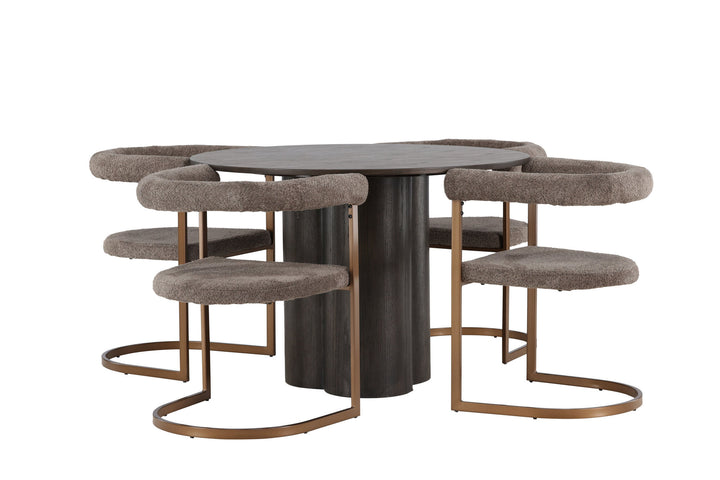 Venture Home Olivia Dining Table - Mocca / Mocca Veneer +Morning Dining Chair - Black / Black Boucle _4