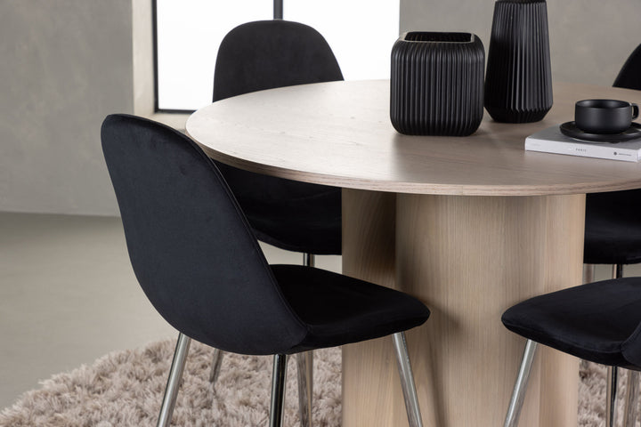 Venture Home Olivia Dining Table - White Wash Veneer +Polar Dining Chair - Black Velvet / Chrome _4