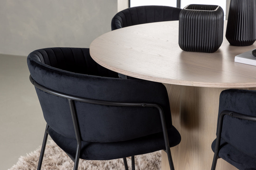 Venture Home Olivia Dining Table - White Wash Veneer +Selma Dining Chair - Black / Black Velvet _4