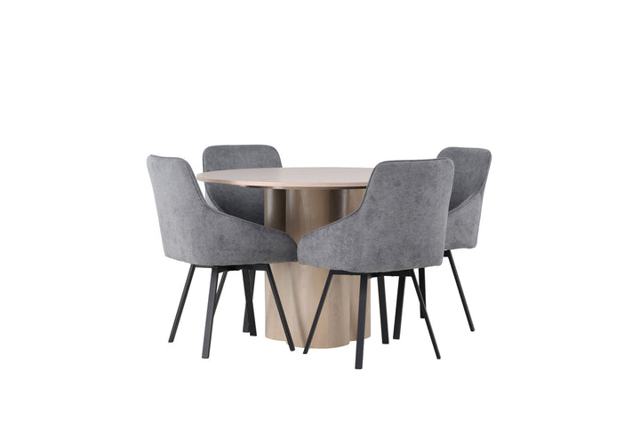 Venture Home Olivia Dining Table - White Wash Veneer +Rosie Dining Chair - Black / Dark grey Fabric _4