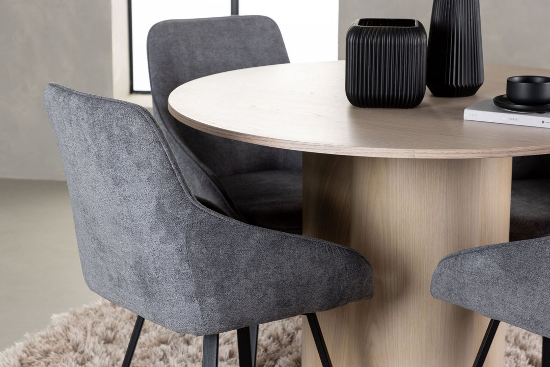 Venture Home Olivia Dining Table - White Wash Veneer +Rosie Dining Chair - Black / Dark grey Fabric _4