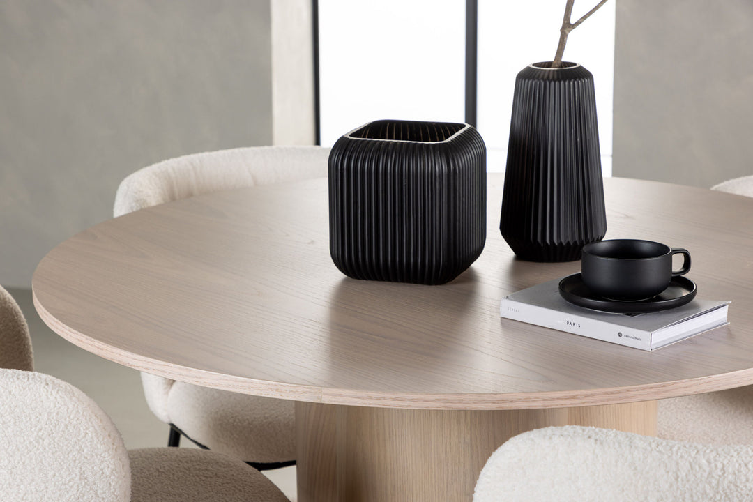 Venture Home Olivia Dining Table - White Wash Veneer +Edina Dining Chair - Black / White Boucle _4