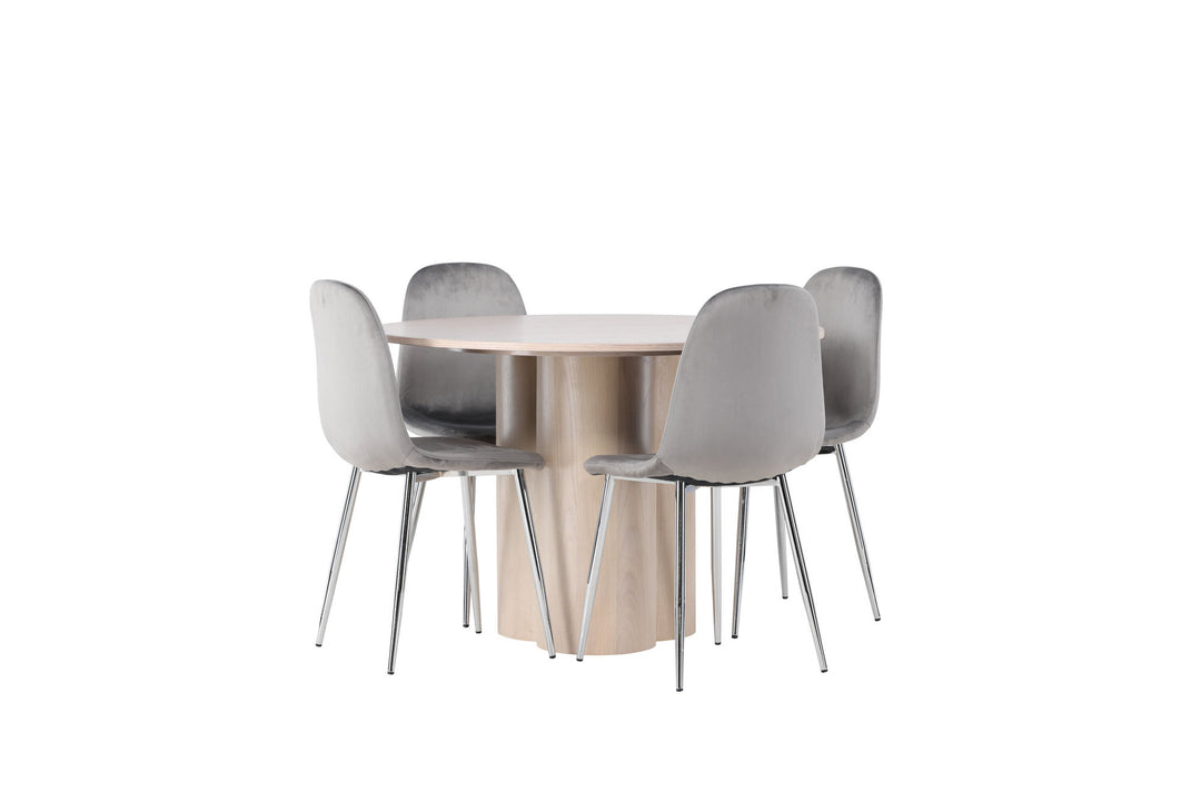Venture Home Olivia Dining Table - White Wash Veneer +Eva Dining Chair - Light grey / Light grey Velvet _4