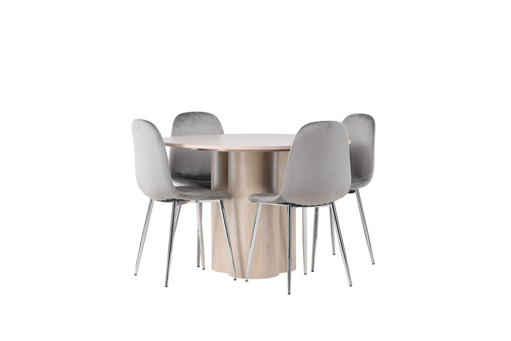 Venture Home Olivia Dining Table - White Wash Veneer +Eva Dining Chair - Light grey / Light grey Velvet _4