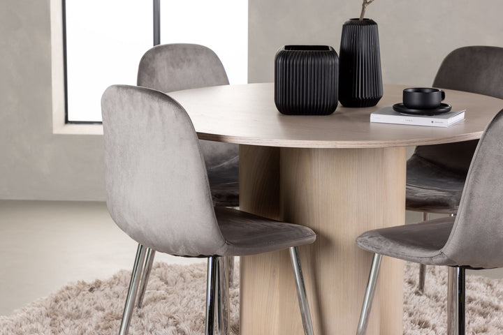 Venture Home Olivia Dining Table - White Wash Veneer +Eva Dining Chair - Light grey / Light grey Velvet _4