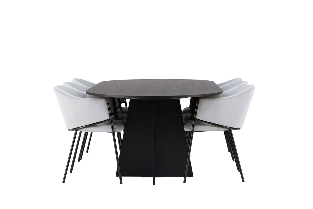 Venture Home Bootcut Oval Dining Table - Black / Black Fanéer +Evelina Dining Chair - Black / Light grey Velvet _6