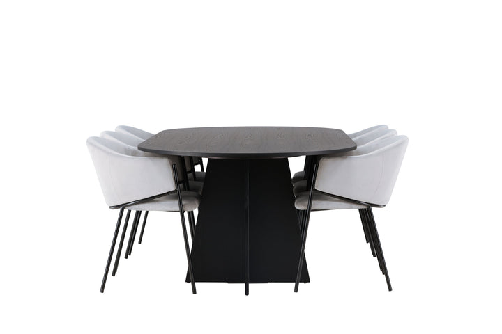 Venture Home Bootcut Oval Dining Table - Black / Black Fanéer +Evelina Dining Chair - Black / Light grey Velvet _6