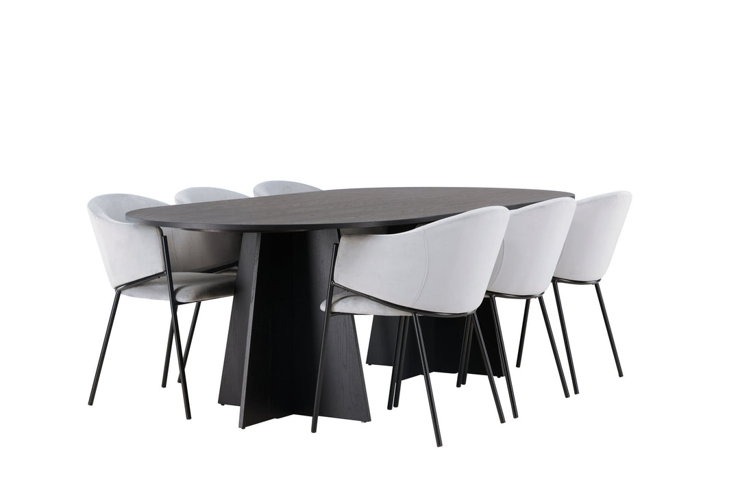 Venture Home Bootcut Oval Dining Table - Black / Black Fanéer +Evelina Dining Chair - Black / Light grey Velvet _6