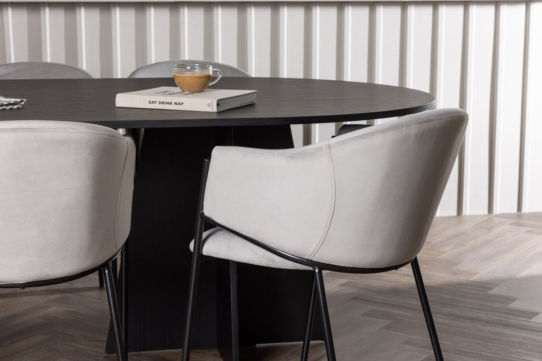 Venture Home Bootcut Oval Dining Table - Black / Black Fanéer +Evelina Dining Chair - Black / Light grey Velvet _6