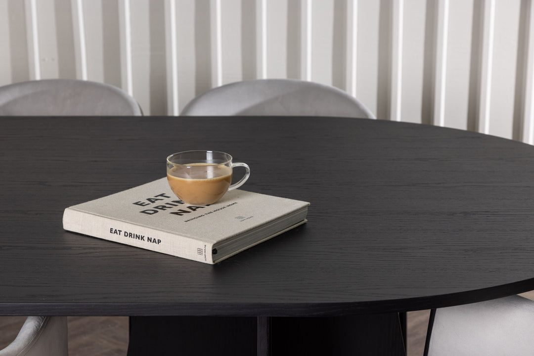 Venture Home Bootcut Oval Dining Table - Black / Black Fanéer +Evelina Dining Chair - Black / Light grey Velvet _6