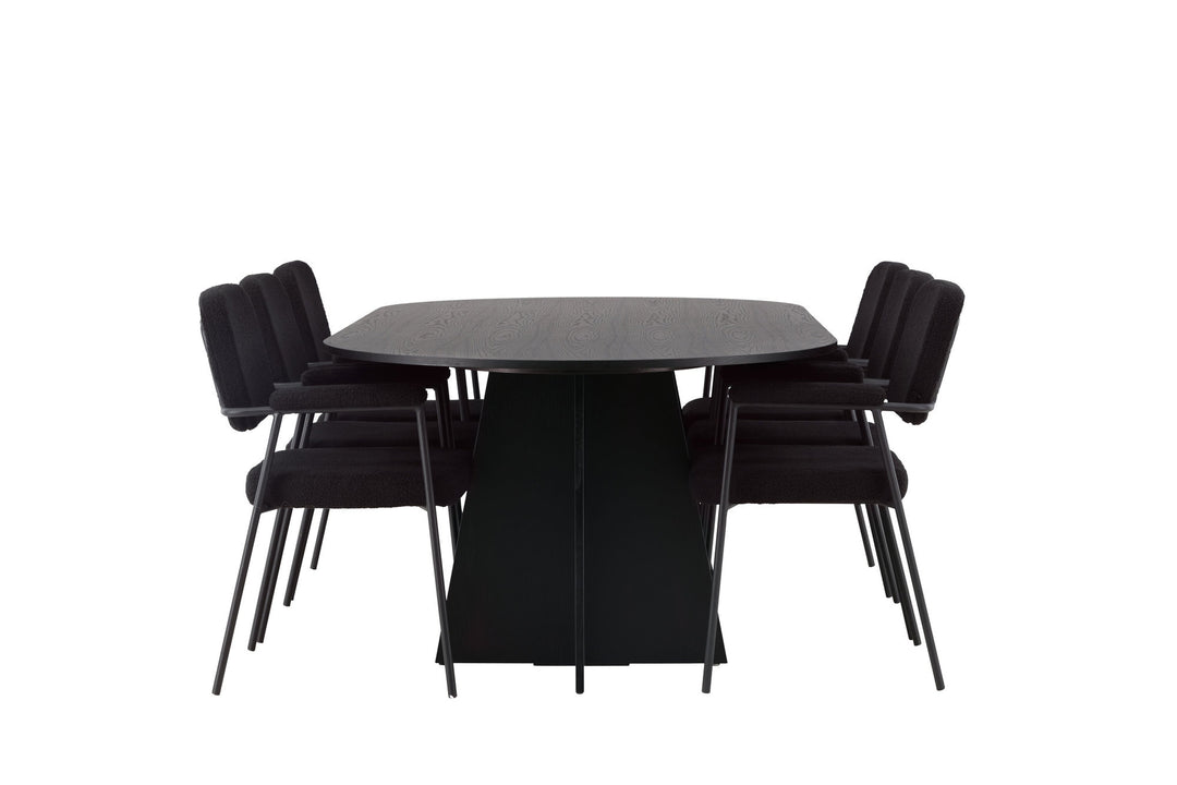 Venture Home Bootcut Oval Dining Table - Black / Black Fanéer +Yesterday Dining Chair - Black / Black Boucle _6