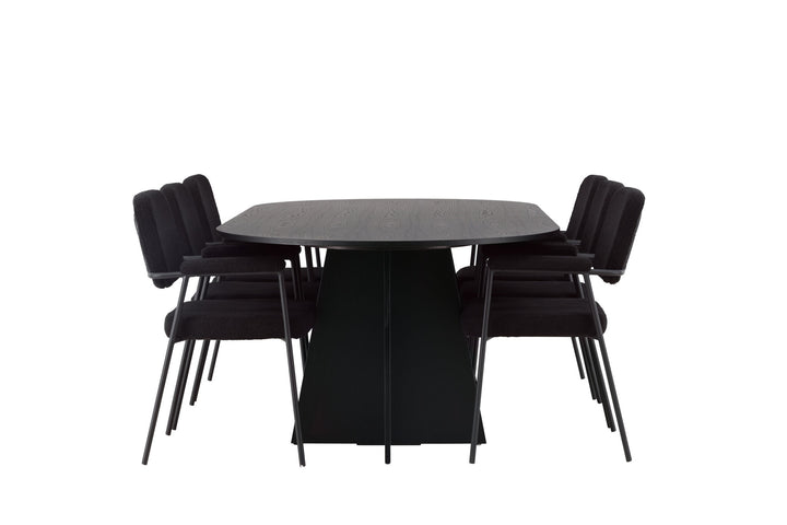 Venture Home Bootcut Oval Dining Table - Black / Black Fanéer +Yesterday Dining Chair - Black / Black Boucle _6