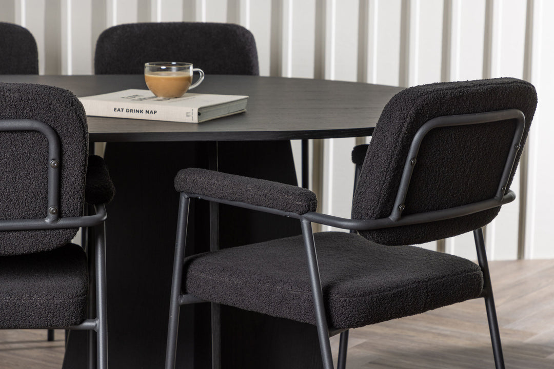 Venture Home Bootcut Oval Dining Table - Black / Black Fanéer +Yesterday Dining Chair - Black / Black Boucle _6