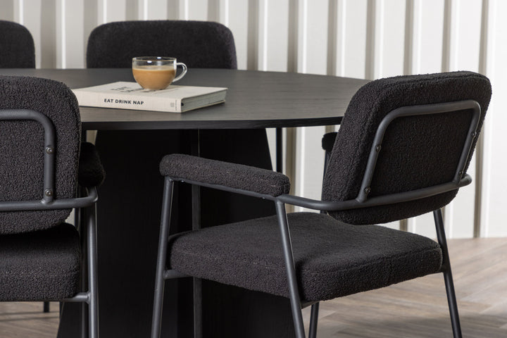 Venture Home Bootcut Oval Dining Table - Black / Black Fanéer +Yesterday Dining Chair - Black / Black Boucle _6