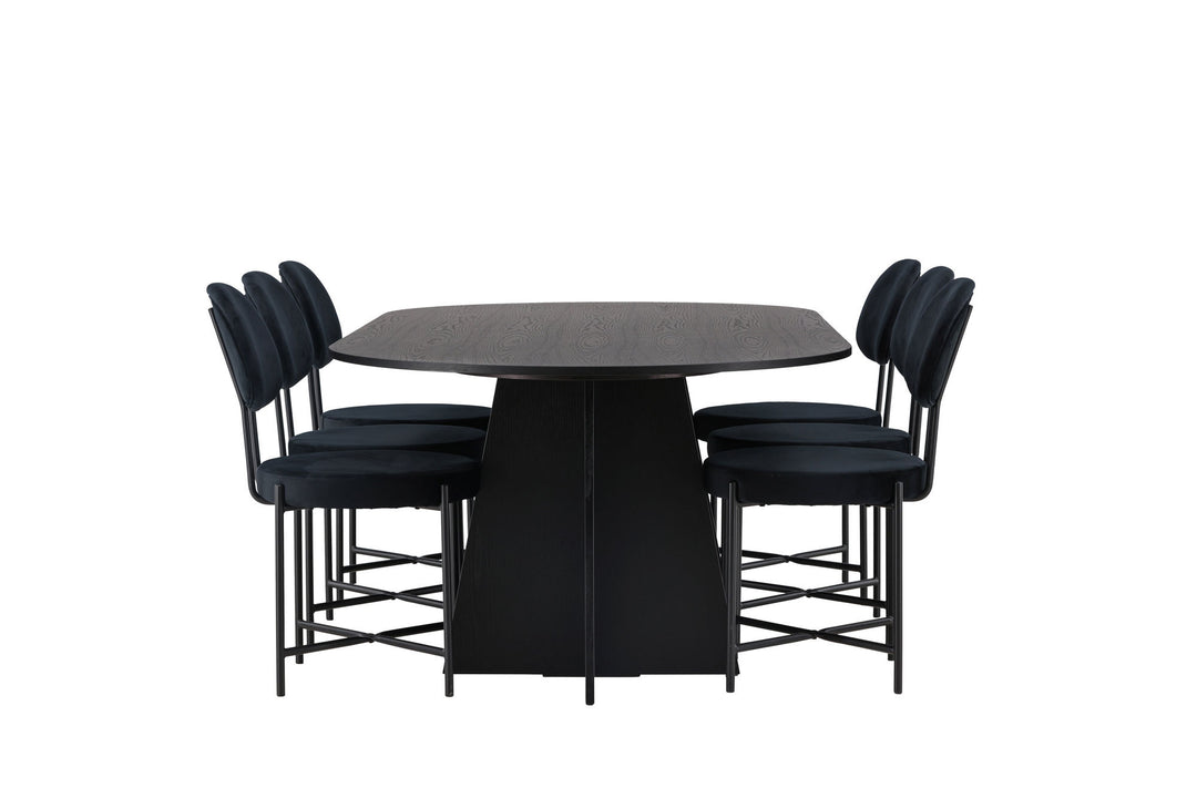 Venture Home Bootcut Oval Dining Table - Black / Black Fanéer +Stella Dining Chair - Black / Black Velvet _6